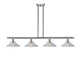 516-4I-SN-G132 4-Light 48" Brushed Satin Nickel Island Light - Clear Orwell Glass - LED Bulb - Dimmensions: 48 x 9 x 9<br>Minimum Height : 17.375<br>Maximum Height : 41.375 - Sloped Ceiling Compatible: Yes