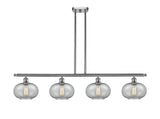 516-4I-SN-G247 4-Light 48" Brushed Satin Nickel Island Light - Charcoal Gorham Glass - LED Bulb - Dimmensions: 48 x 9.5 x 10<br>Minimum Height : 20.375<br>Maximum Height : 44.375 - Sloped Ceiling Compatible: Yes