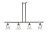 516-4I-SN-G2812 4-Light 48" Brushed Satin Nickel Island Light - Fishnet Hanover Glass - LED Bulb - Dimmensions: 48 x 6.25 x 12<br>Minimum Height : 21.375<br>Maximum Height : 45.375 - Sloped Ceiling Compatible: Yes