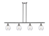 516-4I-SN-G362 4-Light 48" Brushed Satin Nickel Island Light - Clear Small Waverly Glass - LED Bulb - Dimmensions: 48 x 6 x 10<br>Minimum Height : 19.375<br>Maximum Height : 43.375 - Sloped Ceiling Compatible: Yes