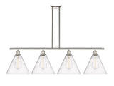 516-4I-SN-GBC-124 4-Light 50.25" Brushed Satin Nickel Island Light - Seedy Ballston Cone Glass - LED Bulb - Dimmensions: 50.25 x 12 x 14.25<br>Minimum Height : 23.25<br>Maximum Height : 47.25 - Sloped Ceiling Compatible: Yes