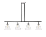 516-4I-SN-GBC-84 4-Light 48" Brushed Satin Nickel Island Light - Seedy Ballston Cone Glass - LED Bulb - Dimmensions: 48 x 8 x 11.25<br>Minimum Height : 20.25<br>Maximum Height : 44.25 - Sloped Ceiling Compatible: Yes