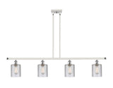 516-4I-WPC-G112 4-Light 48" White and Polished Chrome Island Light - Clear Cobbleskill Glass - LED Bulb - Dimmensions: 48 x 5 x 10<br>Minimum Height : 19.375<br>Maximum Height : 43.375 - Sloped Ceiling Compatible: Yes