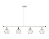 516-4I-WPC-G1213-6 4-Light 46" White and Polished Chrome Island Light - Clear Athens Deco Swirl 8" Glass - LED Bulb - Dimmensions: 46 x 7 x 8<br>Minimum Height : 20.375<br>Maximum Height : 44.375 - Sloped Ceiling Compatible: Yes