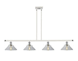 516-4I-WPC-G132 4-Light 48" White and Polished Chrome Island Light - Clear Orwell Glass - LED Bulb - Dimmensions: 48 x 9 x 9<br>Minimum Height : 17.375<br>Maximum Height : 41.375 - Sloped Ceiling Compatible: Yes