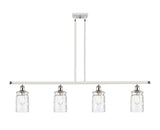 516-4I-WPC-G352 4-Light 48" White and Polished Chrome Island Light - Clear Waterglass Candor Glass - LED Bulb - Dimmensions: 48 x 5.5 x 10<br>Minimum Height : 20.375<br>Maximum Height : 44.375 - Sloped Ceiling Compatible: Yes