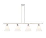 516-4I-WPC-GBC-81 4-Light 48" White and Polished Chrome Island Light - Matte White Cased Ballston Cone Glass - LED Bulb - Dimmensions: 48 x 8 x 11.25<br>Minimum Height : 20.25<br>Maximum Height : 44.25 - Sloped Ceiling Compatible: Yes