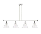 516-4I-WPC-GBC-82 4-Light 48" White and Polished Chrome Island Light - Clear Ballston Cone Glass - LED Bulb - Dimmensions: 48 x 8 x 11.25<br>Minimum Height : 20.25<br>Maximum Height : 44.25 - Sloped Ceiling Compatible: Yes