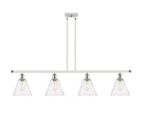 516-4I-WPC-GBC-84 4-Light 48" White and Polished Chrome Island Light - Seedy Ballston Cone Glass - LED Bulb - Dimmensions: 48 x 8 x 11.25<br>Minimum Height : 20.25<br>Maximum Height : 44.25 - Sloped Ceiling Compatible: Yes