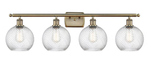 516-4W-AB-G1214-8 4-Light 36" Antique Brass Bath Vanity Light - Clear Athens Twisted Swirl 8" Glass - LED Bulb - Dimmensions: 36 x 8 x 11 - Glass Up or Down: Yes