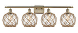 4-Light 36" Antique Brass Bath Vanity Light - Clear Farmhouse Glass with Brown Rope Glass LED