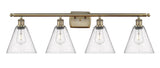 516-4W-AB-GBC-84 4-Light 38" Antique Brass Bath Vanity Light - Seedy Ballston Cone Glass - LED Bulb - Dimmensions: 38 x 8.125 x 11.25 - Glass Up or Down: Yes
