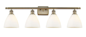 516-4W-AB-GBD-751 4-Light 38" Antique Brass Bath Vanity Light - Matte White Ballston Dome Glass - LED Bulb - Dimmensions: 38 x 8.125 x 11.25 - Glass Up or Down: Yes