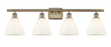 516-4W-AB-GBD-751 4-Light 38" Antique Brass Bath Vanity Light - Matte White Ballston Dome Glass - LED Bulb - Dimmensions: 38 x 8.125 x 11.25 - Glass Up or Down: Yes