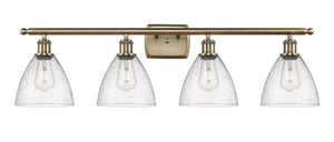516-4W-AB-GBD-754 4-Light 38" Antique Brass Bath Vanity Light - Seedy Ballston Dome Glass - LED Bulb - Dimmensions: 38 x 8.125 x 11.25 - Glass Up or Down: Yes