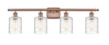 516-4W-AC-G1113 4-Light 36" Antique Copper Bath Vanity Light - Deco Swirl Cobbleskill Glass - LED Bulb - Dimmensions: 36 x 8 x 11 - Glass Up or Down: Yes