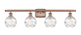 516-4W-AC-G1213-6 4-Light 36" Antique Copper Bath Vanity Light - Clear Athens Deco Swirl 8" Glass - LED Bulb - Dimmensions: 36 x 7 x 9 - Glass Up or Down: Yes