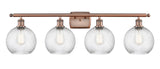 516-4W-AC-G1214-8 4-Light 36" Antique Copper Bath Vanity Light - Clear Athens Twisted Swirl 8" Glass - LED Bulb - Dimmensions: 36 x 8 x 11 - Glass Up or Down: Yes