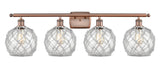 4-Light 36" Antique Copper Bath Vanity Light - Clear Farmhouse Glass with White Rope Glass LED