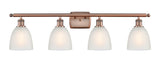 516-4W-AC-G381 4-Light 36" Antique Copper Bath Vanity Light - White Castile Glass - LED Bulb - Dimmensions: 36 x 8 x 11 - Glass Up or Down: Yes