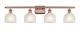 516-4W-AC-G411 4-Light 36" Antique Copper Bath Vanity Light - White Dayton Glass - LED Bulb - Dimmensions: 36 x 7.5 x 10.5 - Glass Up or Down: Yes