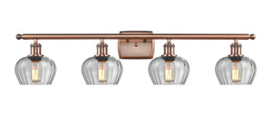 4-Light 36" Antique Copper Bath Vanity Light - Clear Fenton Glass LED