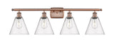516-4W-AC-GBC-84 4-Light 38" Antique Copper Bath Vanity Light - Seedy Ballston Cone Glass - LED Bulb - Dimmensions: 38 x 8.125 x 11.25 - Glass Up or Down: Yes