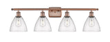 516-4W-AC-GBD-754 4-Light 38" Antique Copper Bath Vanity Light - Seedy Ballston Dome Glass - LED Bulb - Dimmensions: 38 x 8.125 x 11.25 - Glass Up or Down: Yes