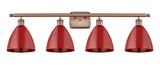 4-Light 37.5" Antique Copper Bath Vanity Light - Red Plymouth Dome - LED