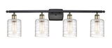 516-4W-BAB-G1113 4-Light 36" Black Antique Brass Bath Vanity Light - Deco Swirl Cobbleskill Glass - LED Bulb - Dimmensions: 36 x 8 x 11 - Glass Up or Down: Yes