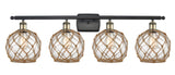 516-4W-BAB-G122-8RB 4-Light 36" Black Antique Brass Bath Vanity Light - Clear Farmhouse Glass with Brown Rope Glass - LED Bulb - Dimmensions: 36 x 8 x 11 - Glass Up or Down: Yes