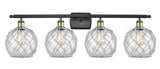 516-4W-BAB-G122-8RW 4-Light 36" Black Antique Brass Bath Vanity Light - Clear Farmhouse Glass with White Rope Glass - LED Bulb - Dimmensions: 36 x 8 x 11 - Glass Up or Down: Yes
