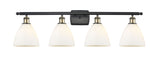 516-4W-BAB-GBD-751 4-Light 38" Black Antique Brass Bath Vanity Light - Matte White Ballston Dome Glass - LED Bulb - Dimmensions: 38 x 8.125 x 11.25 - Glass Up or Down: Yes