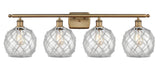 516-4W-BB-G122-8RW 4-Light 36" Brushed Brass Bath Vanity Light - Clear Farmhouse Glass with White Rope Glass - LED Bulb - Dimmensions: 36 x 8 x 11 - Glass Up or Down: Yes