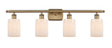 516-4W-BB-G341 4-Light 36" Brushed Brass Bath Vanity Light - Matte White Hadley Glass - LED Bulb - Dimmensions: 36 x 8 x 11 - Glass Up or Down: Yes