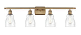 516-4W-BB-G394 4-Light 36" Brushed Brass Bath Vanity Light - Seedy Ellery Glass - LED Bulb - Dimmensions: 36 x 8 x 11 - Glass Up or Down: Yes