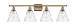 516-4W-BB-GBC-84 4-Light 38" Brushed Brass Bath Vanity Light - Seedy Ballston Cone Glass - LED Bulb - Dimmensions: 38 x 8.125 x 11.25 - Glass Up or Down: Yes