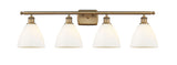 516-4W-BB-GBD-751 4-Light 38" Brushed Brass Bath Vanity Light - Matte White Ballston Dome Glass - LED Bulb - Dimmensions: 38 x 8.125 x 11.25 - Glass Up or Down: Yes