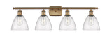 516-4W-BB-GBD-754 4-Light 38" Brushed Brass Bath Vanity Light - Seedy Ballston Dome Glass - LED Bulb - Dimmensions: 38 x 8.125 x 11.25 - Glass Up or Down: Yes