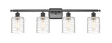 516-4W-BK-G1113 4-Light 36" Matte Black Bath Vanity Light - Deco Swirl Cobbleskill Glass - LED Bulb - Dimmensions: 36 x 8 x 11 - Glass Up or Down: Yes