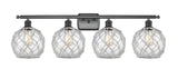 516-4W-BK-G122-8RW 4-Light 36" Matte Black Bath Vanity Light - Clear Farmhouse Glass with White Rope Glass - LED Bulb - Dimmensions: 36 x 8 x 11 - Glass Up or Down: Yes