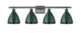516-4W-BK-MBD-75-GR 4-Light 37.5" Matte Black Bath Vanity Light - Green Plymouth Dome Shade - LED Bulb - Dimmensions: 37.5 x 7.875 x 10.75 - Glass Up or Down: Yes