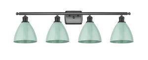 516-4W-BK-MBD-75-SF 4-Light 37.5" Matte Black Bath Vanity Light - Seafoam Plymouth Dome Shade - LED Bulb - Dimmensions: 37.5 x 7.875 x 10.75 - Glass Up or Down: Yes
