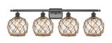 516-4W-OB-G122-8RB 4-Light 36" Oil Rubbed Bronze Bath Vanity Light - Clear Farmhouse Glass with Brown Rope Glass - LED Bulb - Dimmensions: 36 x 8 x 11 - Glass Up or Down: Yes