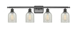 516-4W-OB-G2511 4-Light 36" Oil Rubbed Bronze Bath Vanity Light - Mouchette Caledonia Glass - LED Bulb - Dimmensions: 36 x 6.5 x 12 - Glass Up or Down: Yes