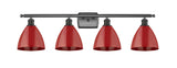 516-4W-OB-MBD-75-RD 4-Light 37.5" Oil Rubbed Bronze Bath Vanity Light - Red Plymouth Dome Shade - LED Bulb - Dimmensions: 37.5 x 7.875 x 10.75 - Glass Up or Down: Yes
