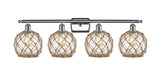 516-4W-PC-G122-8RB 4-Light 36" Polished Chrome Bath Vanity Light - Clear Farmhouse Glass with Brown Rope Glass - LED Bulb - Dimmensions: 36 x 8 x 11 - Glass Up or Down: Yes