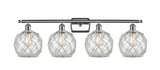 516-4W-PC-G122-8RW 4-Light 36" Polished Chrome Bath Vanity Light - Clear Farmhouse Glass with White Rope Glass - LED Bulb - Dimmensions: 36 x 8 x 11 - Glass Up or Down: Yes