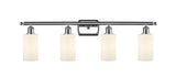 516-4W-PC-G801 4-Light 36" Polished Chrome Bath Vanity Light - Matte White Clymer Glass - LED Bulb - Dimmensions: 36 x 3.875 x 12 - Glass Up or Down: Yes
