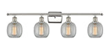 516-4W-PN-G105 4-Light 36" Polished Nickel Bath Vanity Light - Clear Crackle Belfast Glass - LED Bulb - Dimmensions: 36 x 8 x 11 - Glass Up or Down: Yes